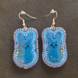 Blue Bunny Beaded Dangle Earrings
